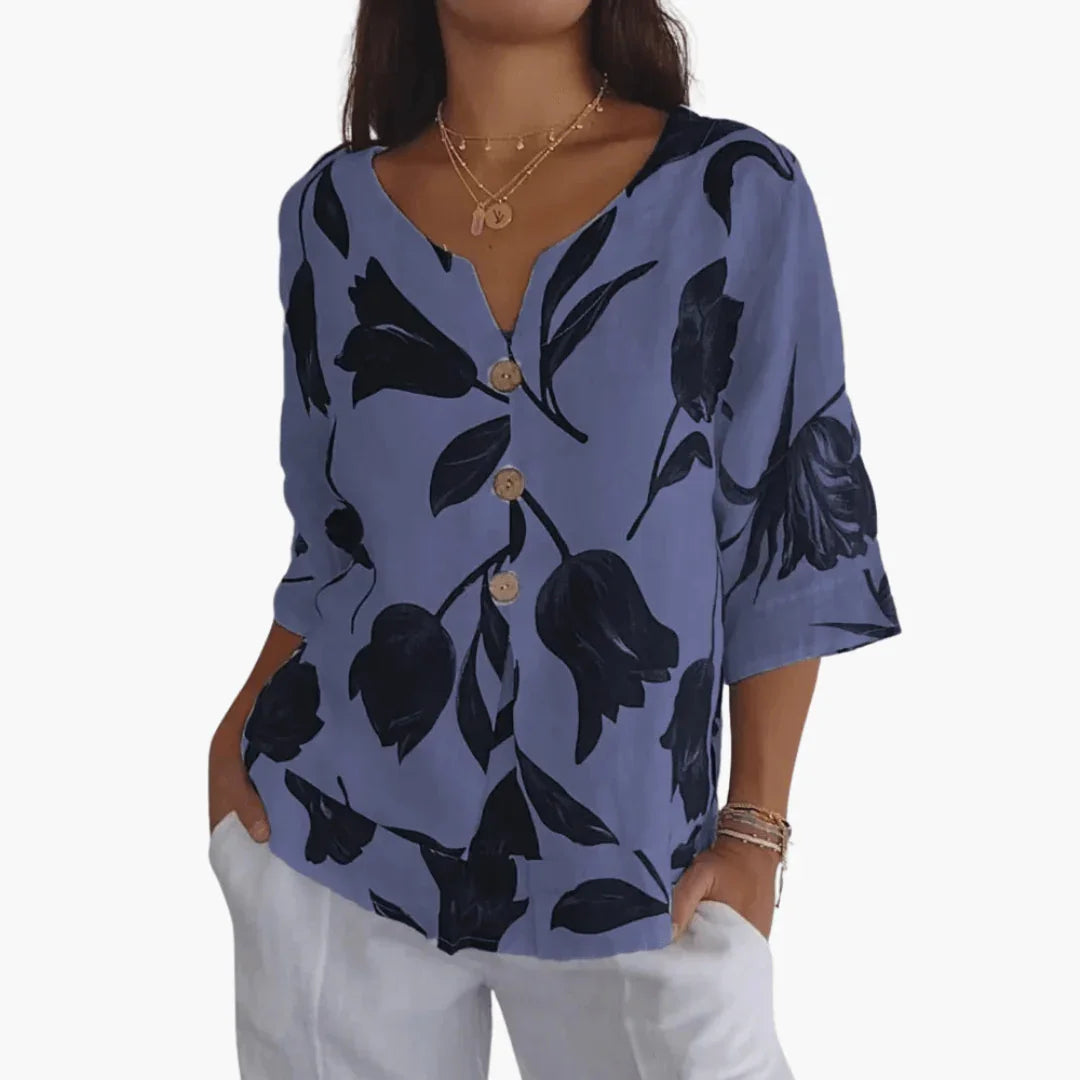 Women's Blouse with Floral Pattern  Summer V-Neck Top