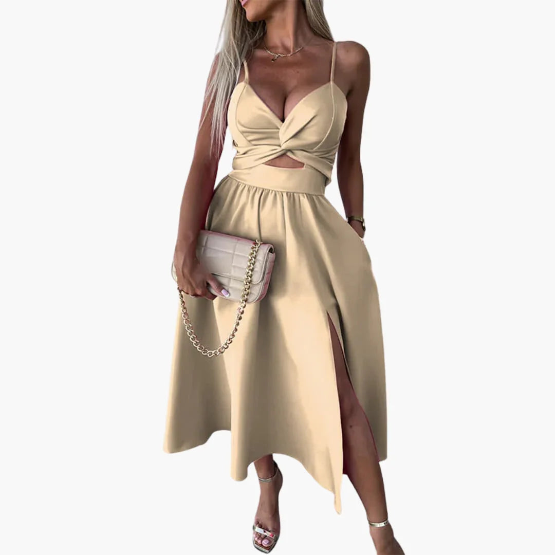 Elegant Midi Dress for Women  Summer Dress with Straps