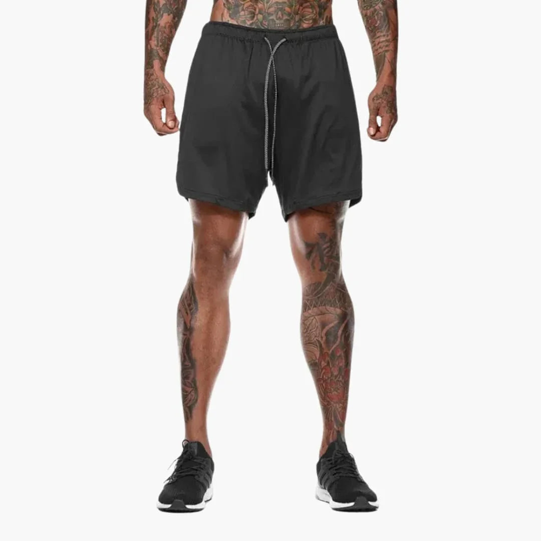 Men's Fitness Shorts with Inner Pocket and Compression Layer