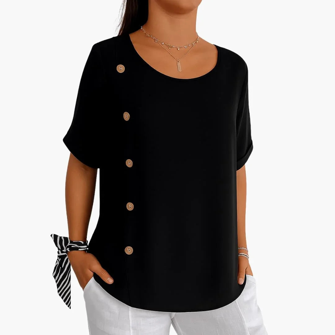 Women's Short Sleeve Blouse with Side Buttons