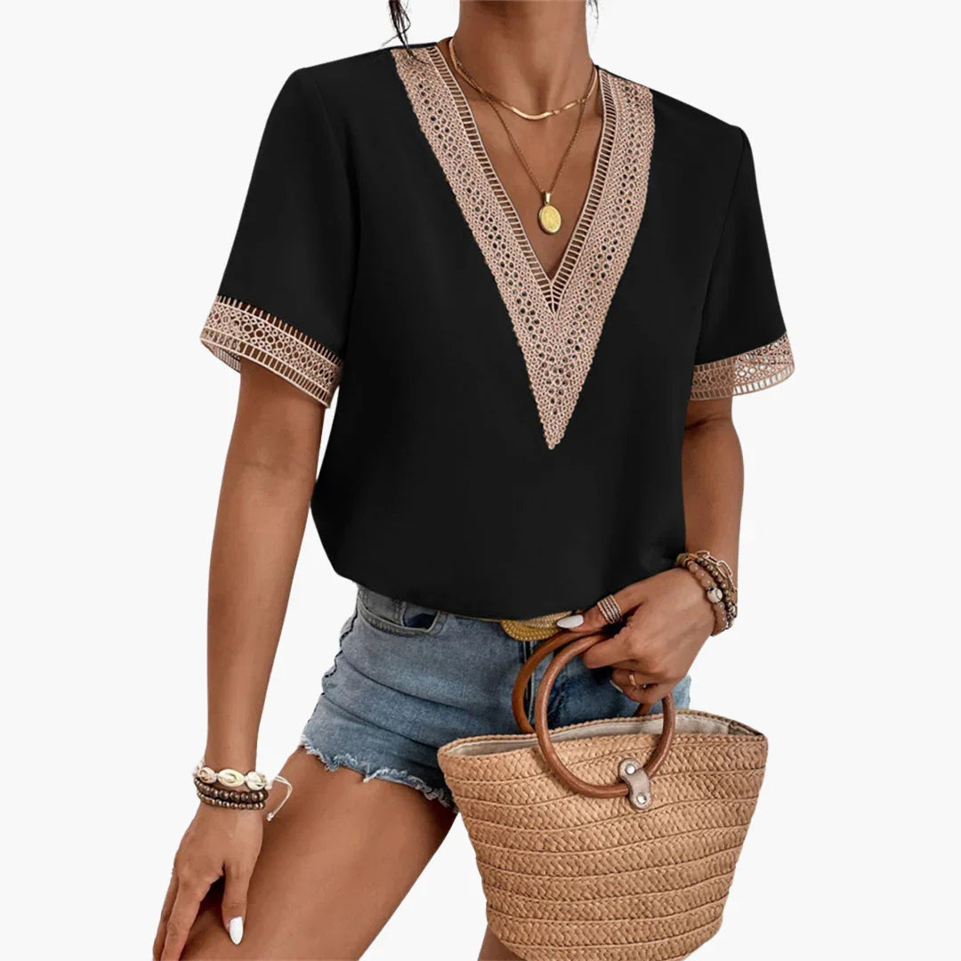 Lace Blouse for Women  Summery V-Neck Blouse with Lace