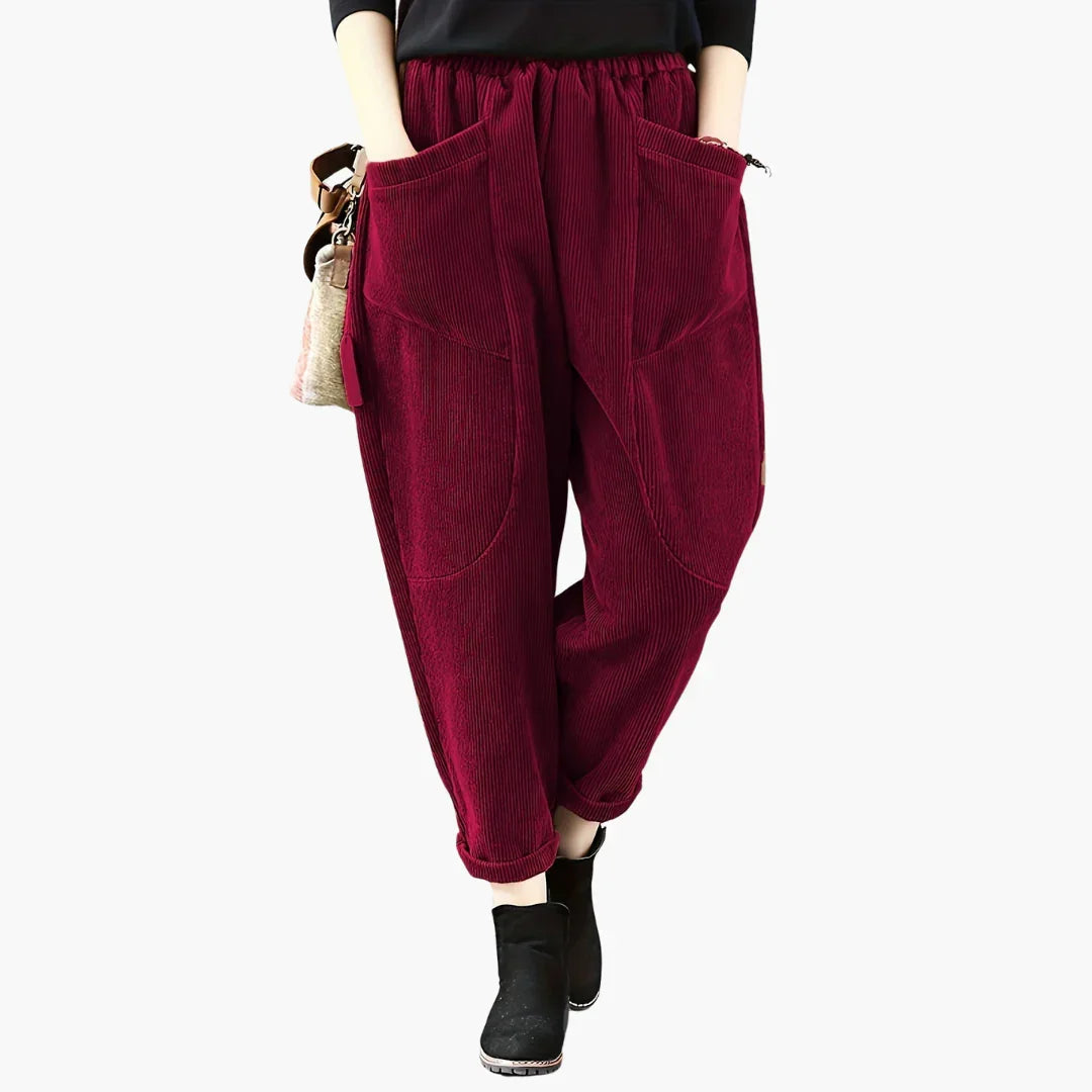 Women's Corduroy Pants with Wide Legs and Pockets