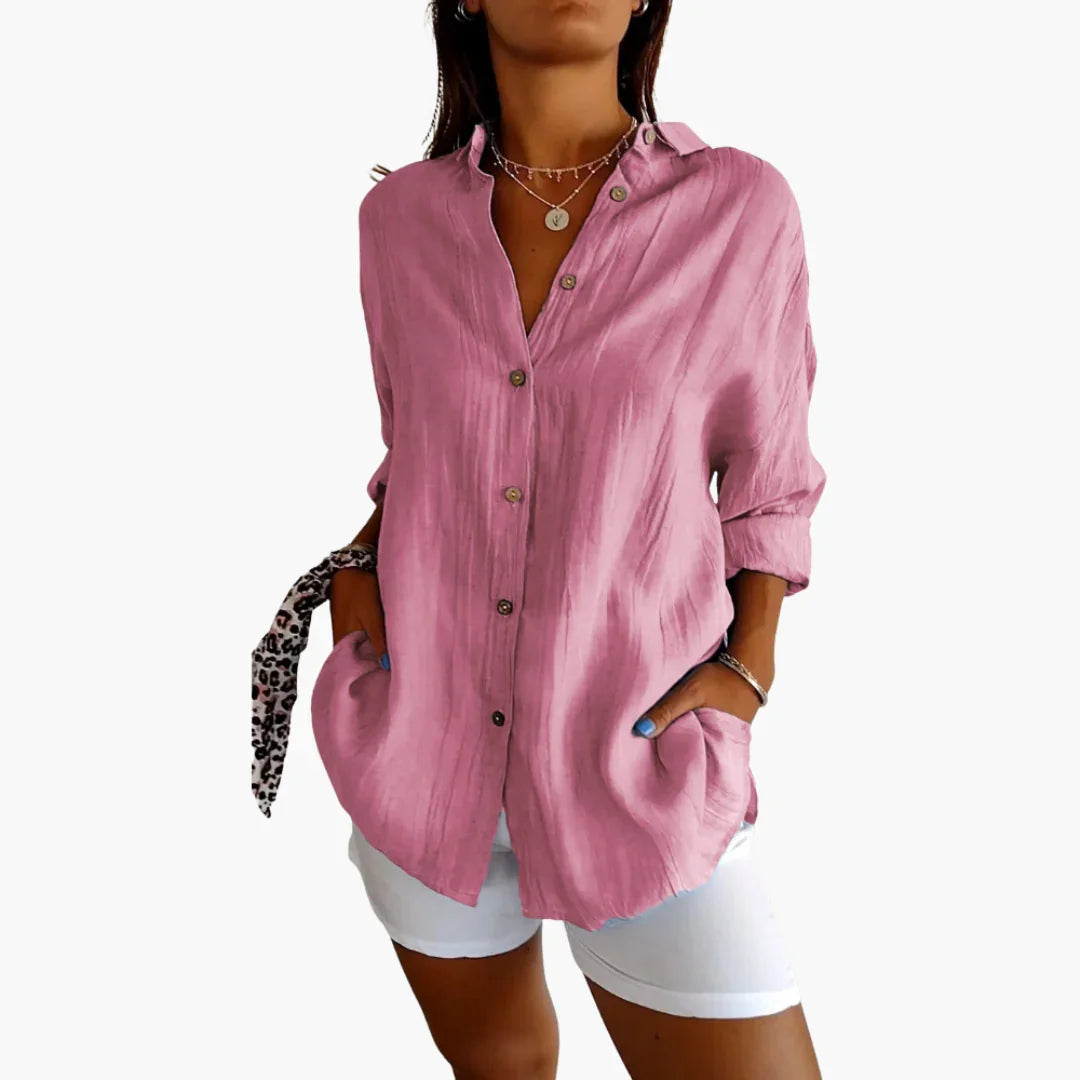 Loose-Fitting Long Blouse for Women - Button Closure
