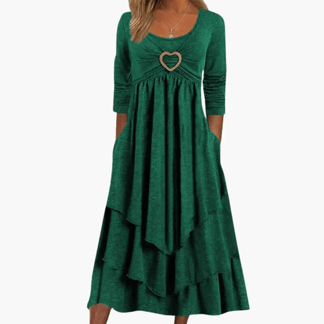 Casual Women's Dress with Heart Design  Tiered & Long Sleeves