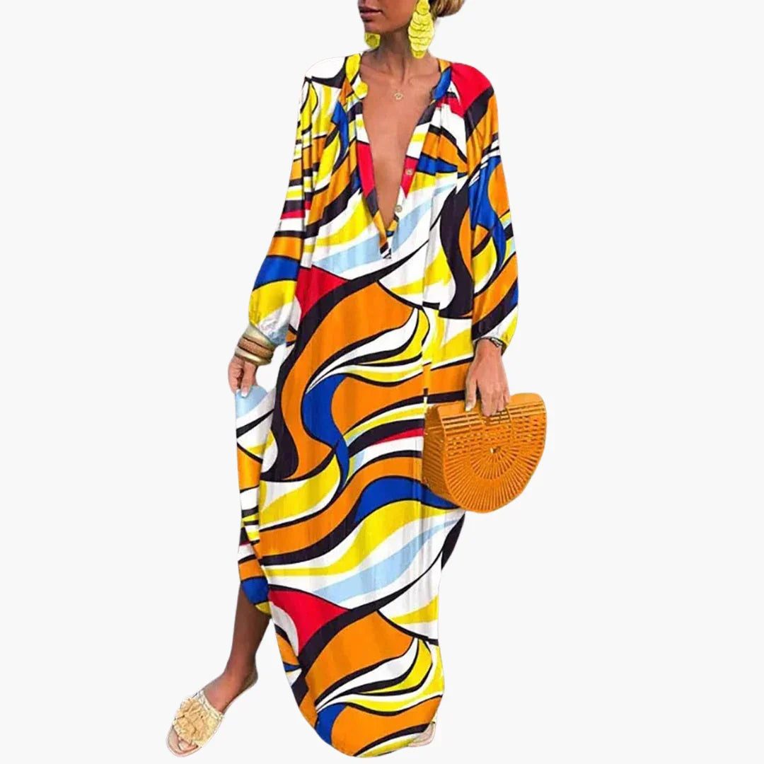 Boho Maxi Dress for Women  Green Floral Summer Dress