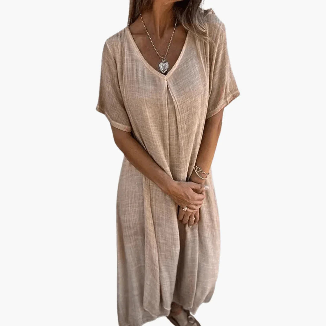 Women's V-Neck Summer Dress - Loose and Comfortable