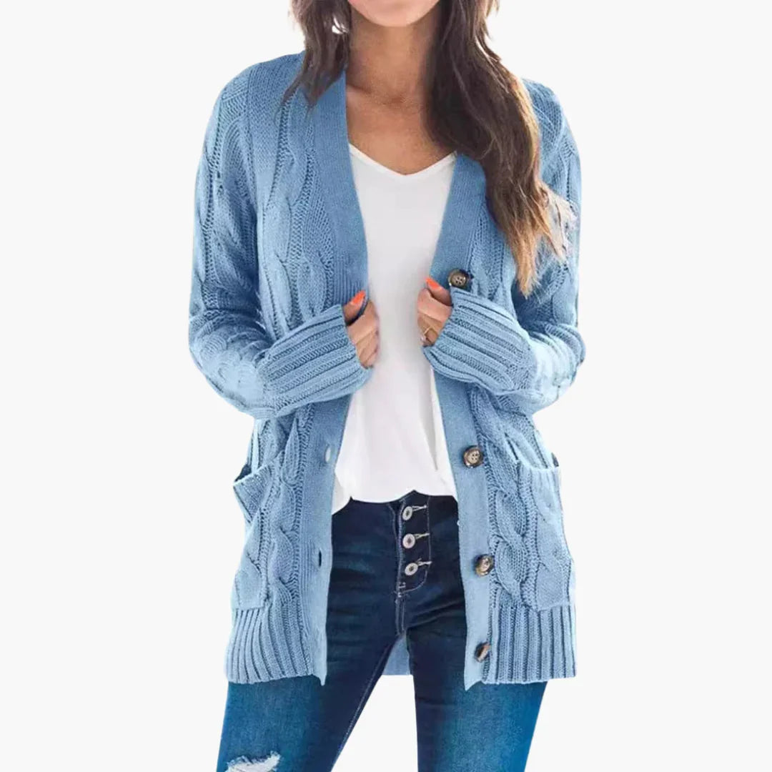 Women's Cardigan with Button Closure and Front Pockets