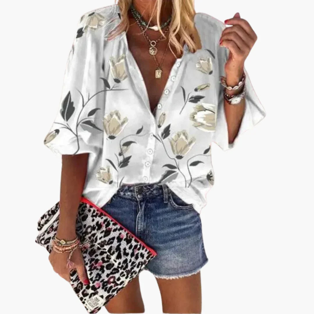 Blouse with Floral Pattern for Women  Relaxed Summer Style