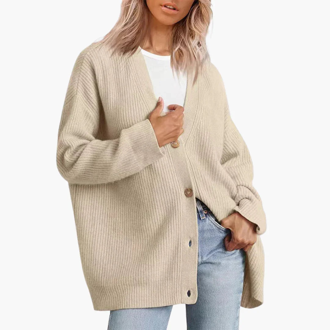 Women's Cardigan with V-Neck and Button Closure