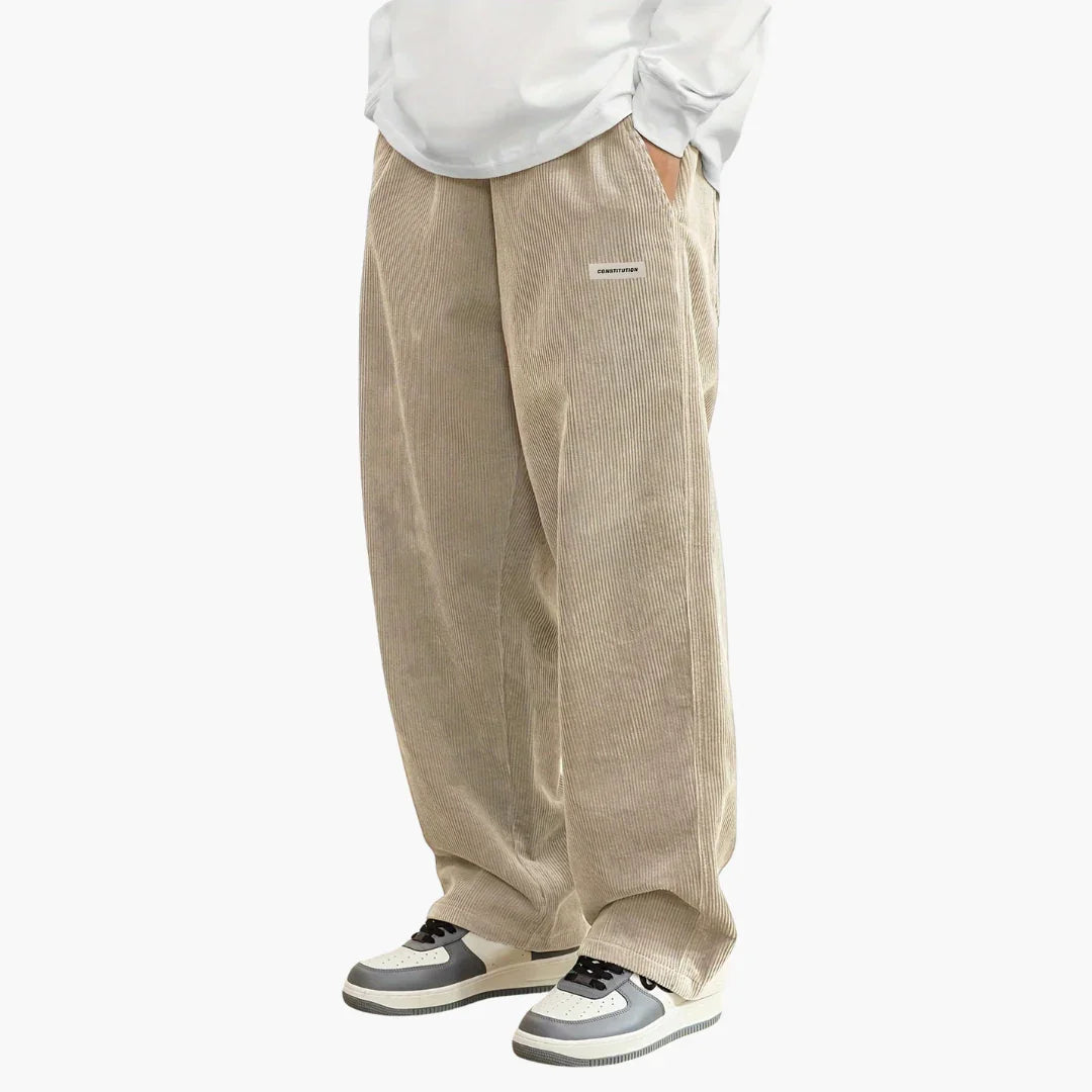 Men's Cord Pants with Elastic Waist and Pockets