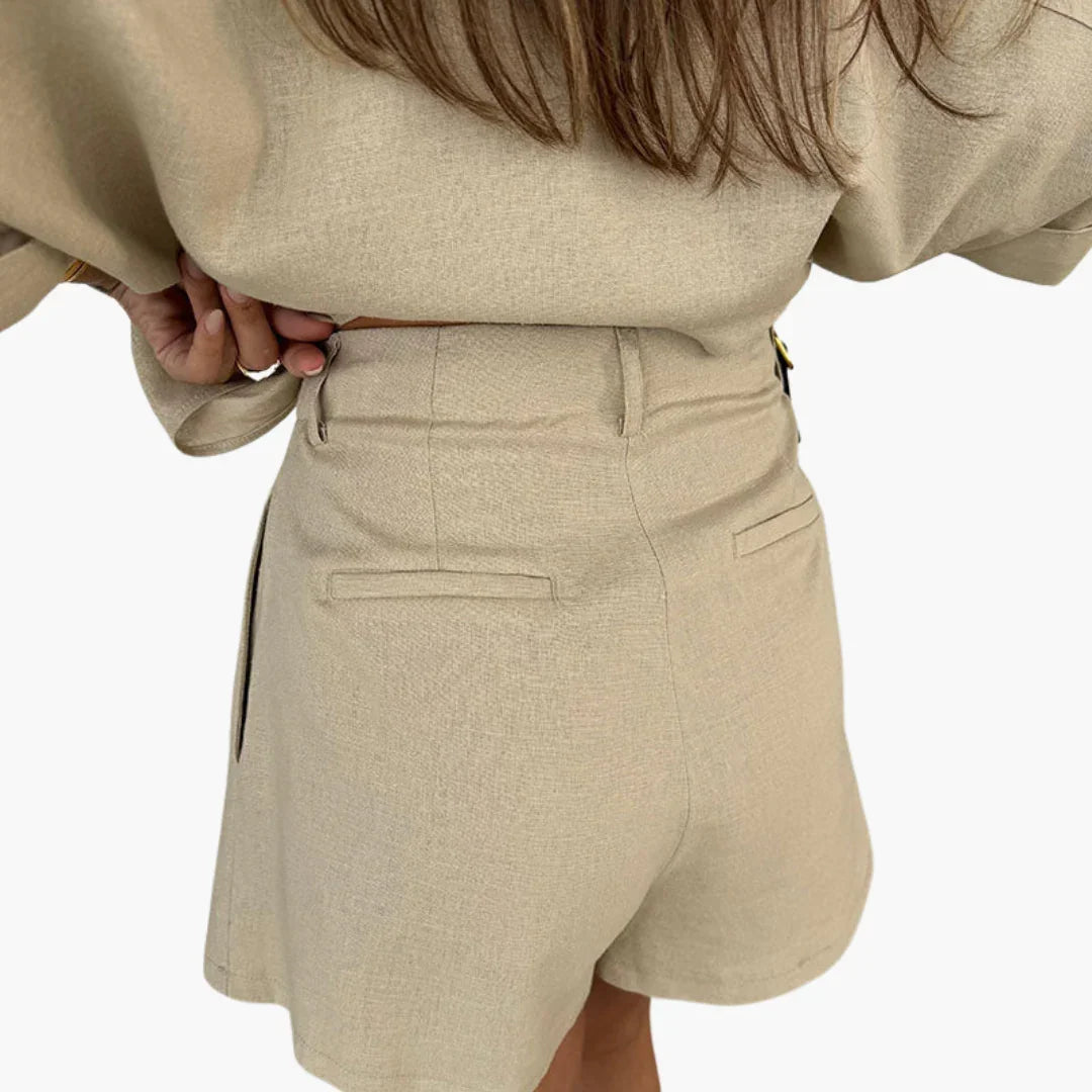 Two-Piece Set - Women's Blouse and Shorts for Summer Days