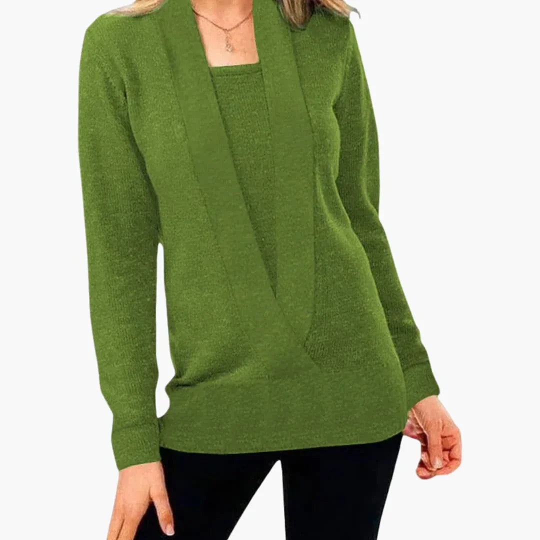 Women's sweater with deep V-neck and long sleeves