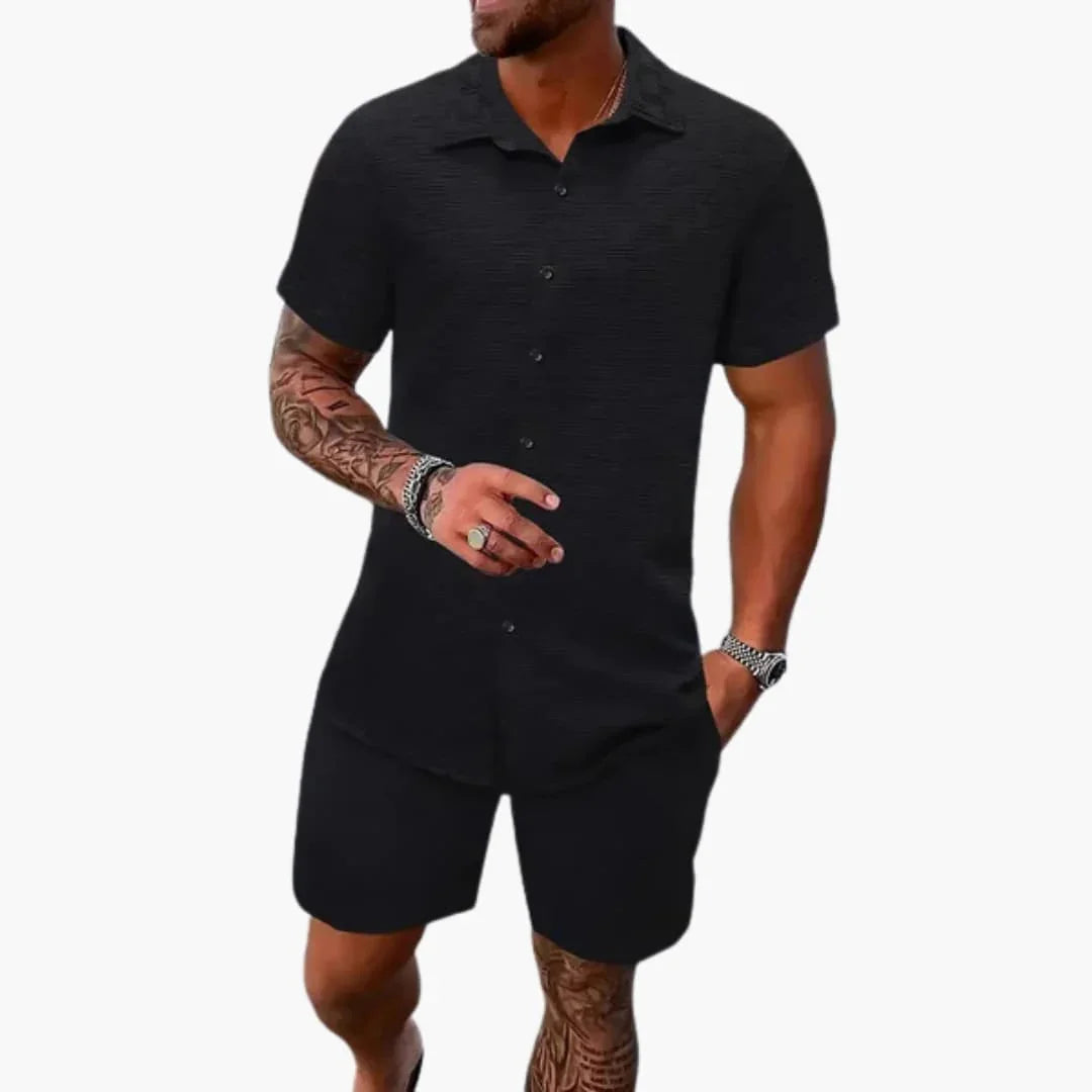 Men's Two-Piece Set Made of Cotton Blend with Jacquard Texture