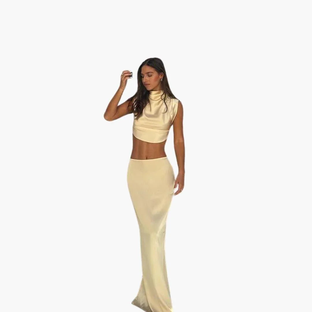 Elegant Satin Two-Piece Set for Women  Blouse & Pants