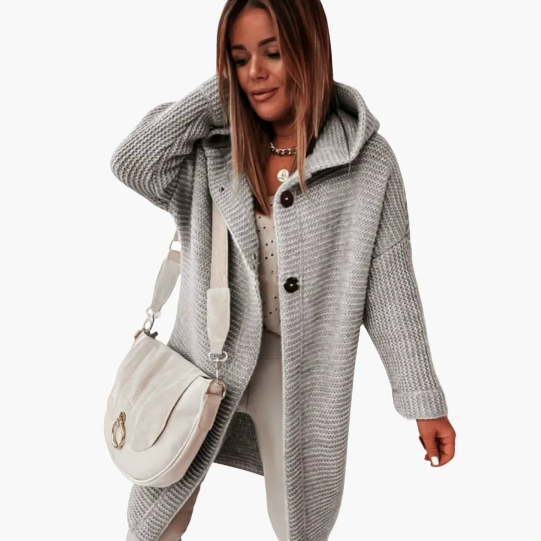 Women's Hooded Cardigan with Open Cut and Long Sleeves