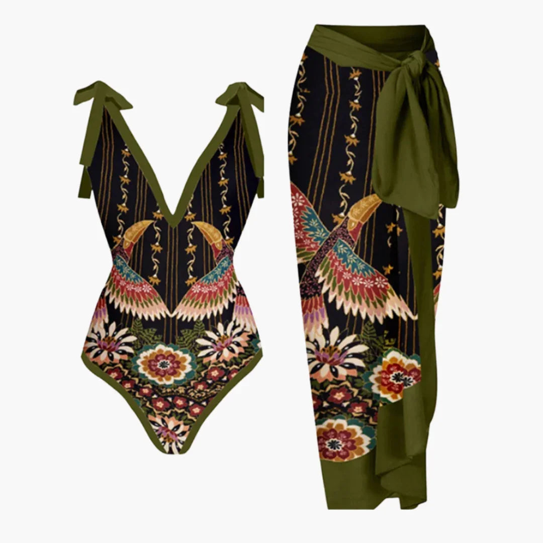 Swimsuit with Cover-Up - Women's One-Piece with Beach Skirt