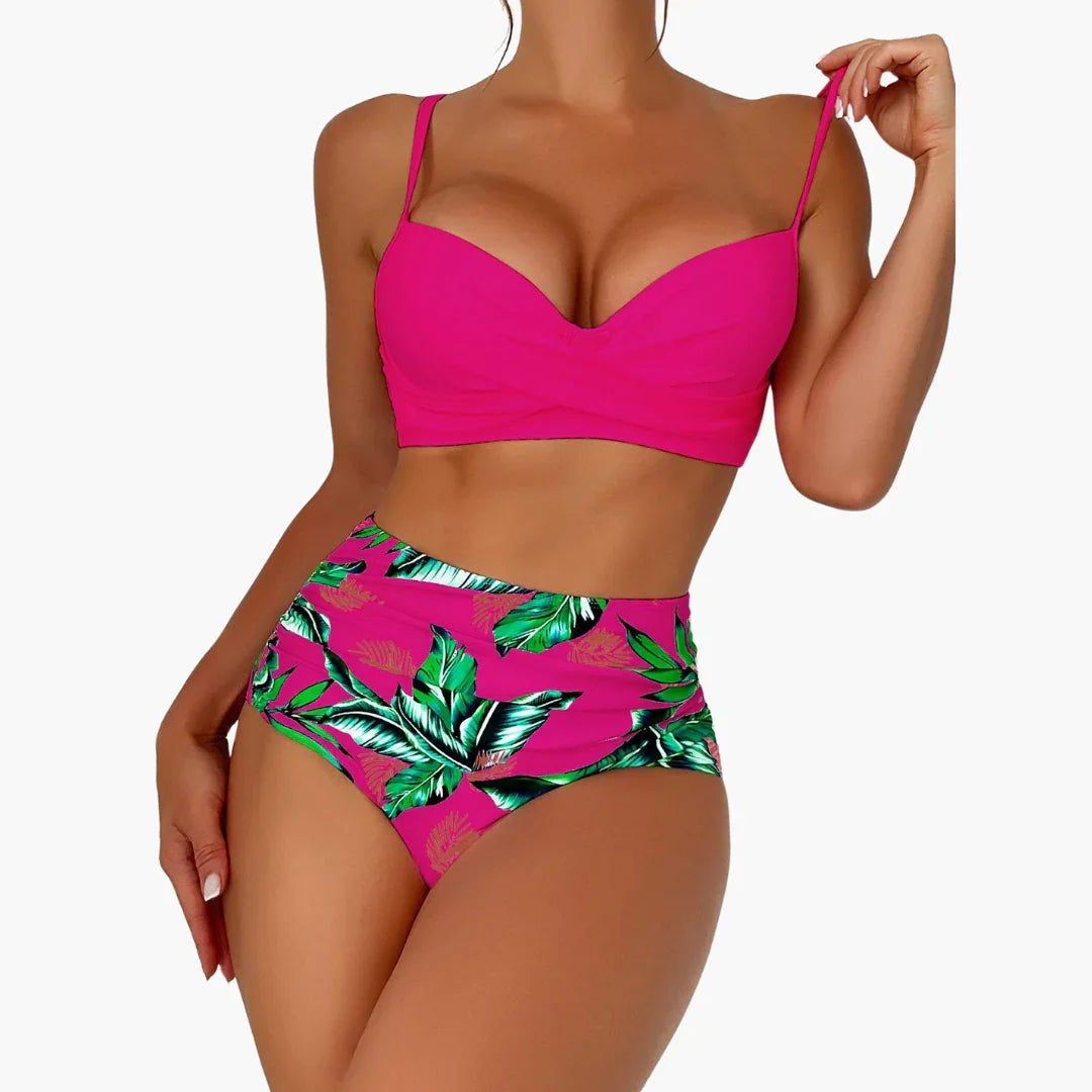 Push Up Bikini - Women's High Waist Two-Piece with Pattern