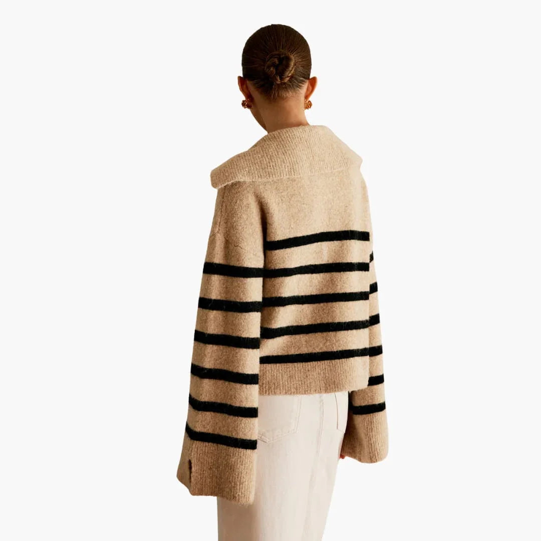 Women's sweater with V-neck and striped surface