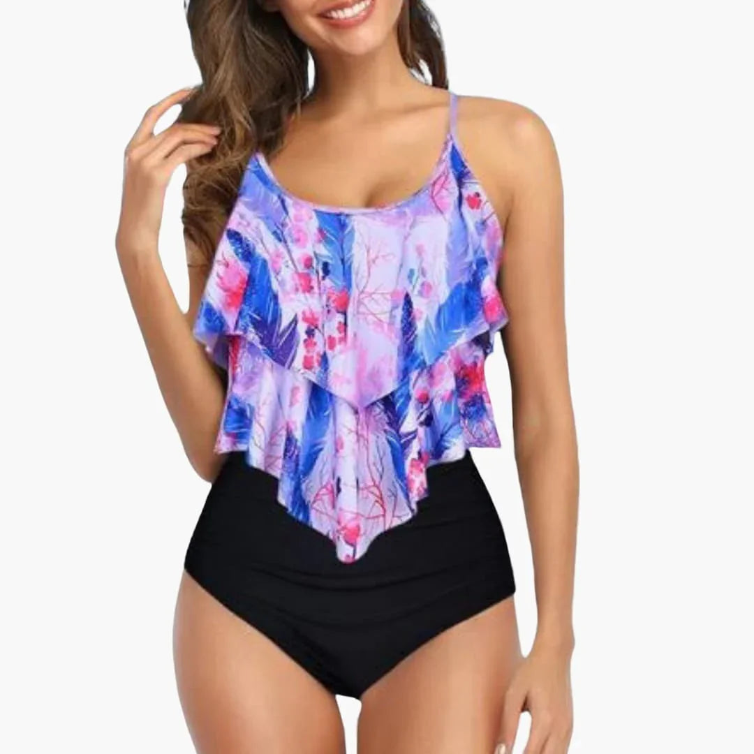 Two-Piece Women's Tankini with Ruffles and Tummy Control