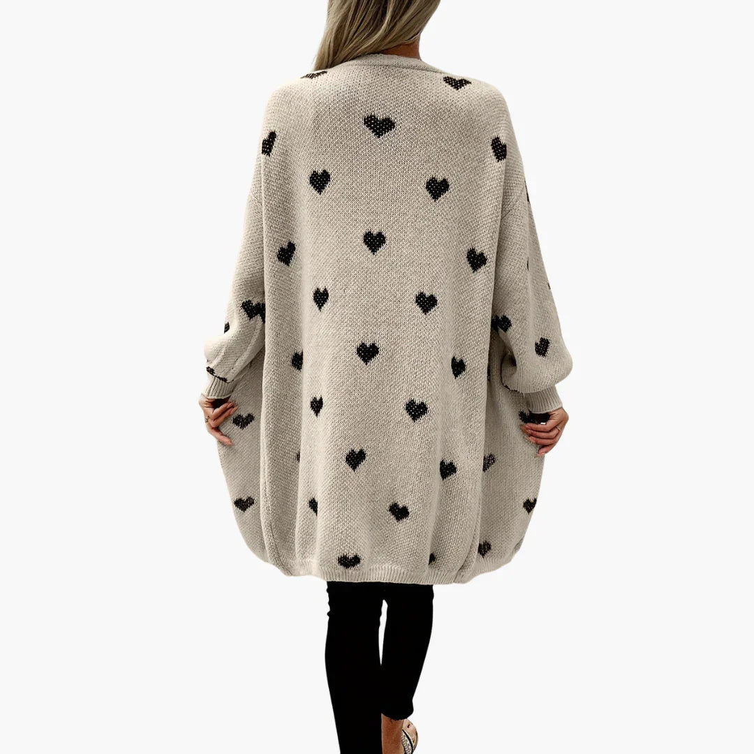 Women's Open Front Cardigan with Heart Pattern