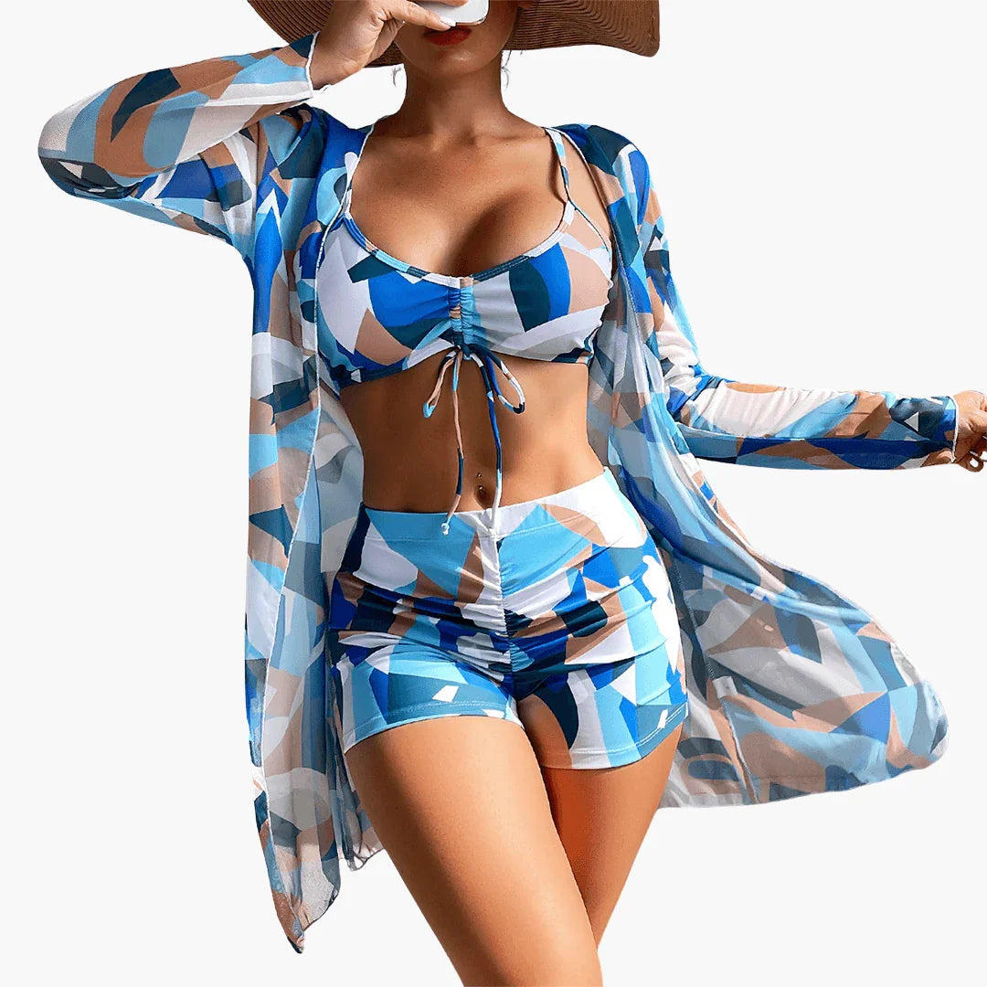 Bikini Set with V-Neck for Women  Including Tie-Dye Cover-Up