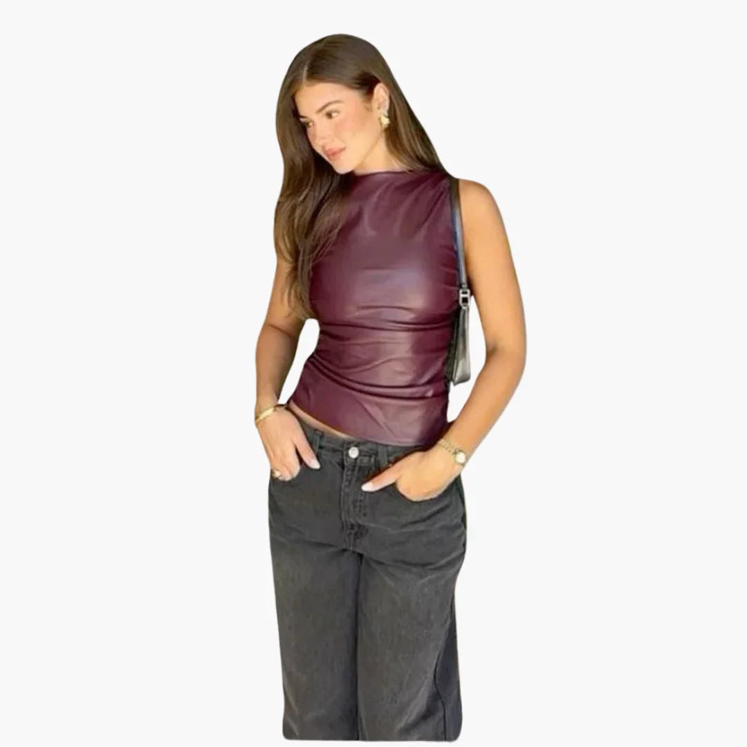 Faux Leather Top for Women  Sleeveless, Elegant Design