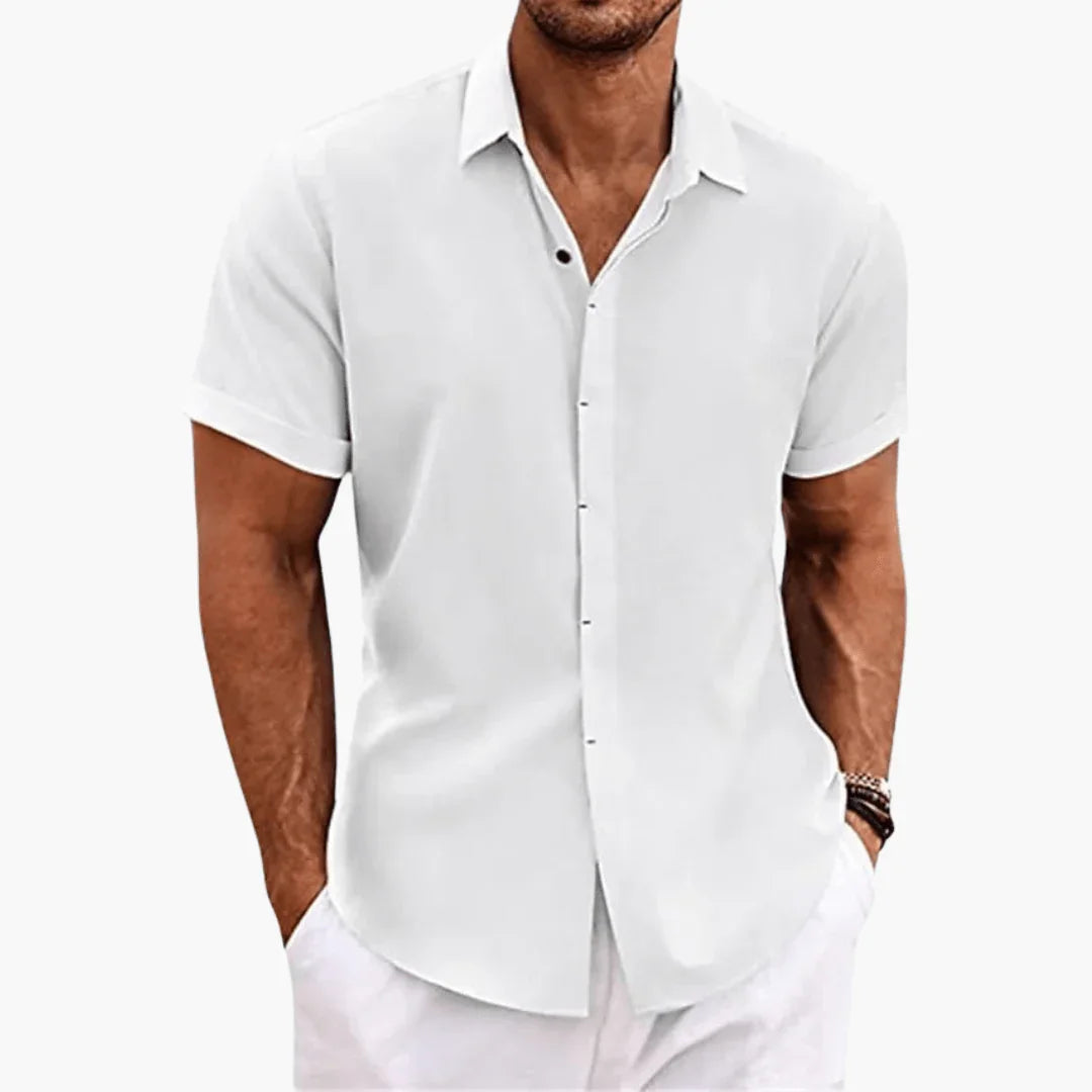 Men's Short Sleeve Shirt  Casual Button-Up Summer Blouse