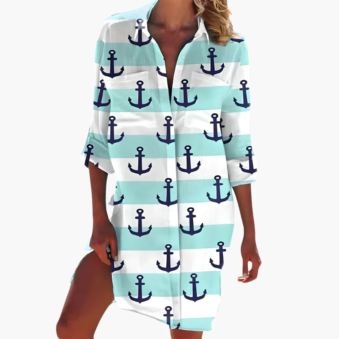 Women's Shirt Dress with Long Sleeves and Button Placket