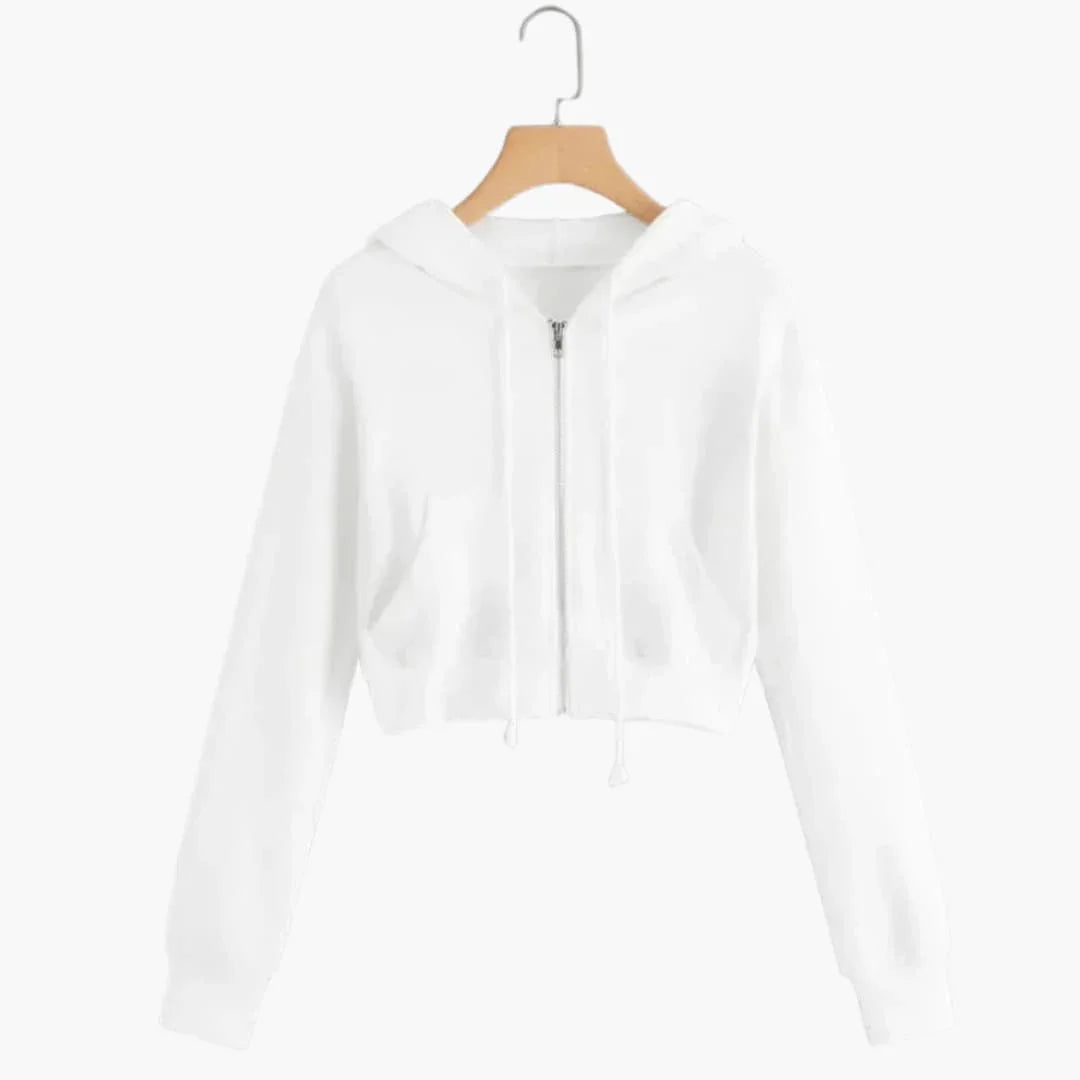 Women's Cropped Hooded Jacket with Zipper and Drawstring