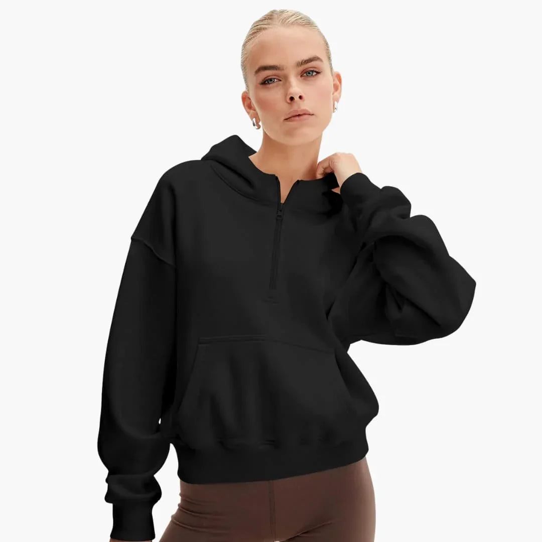 Women's Hoodie with Half Zipper and Pocket