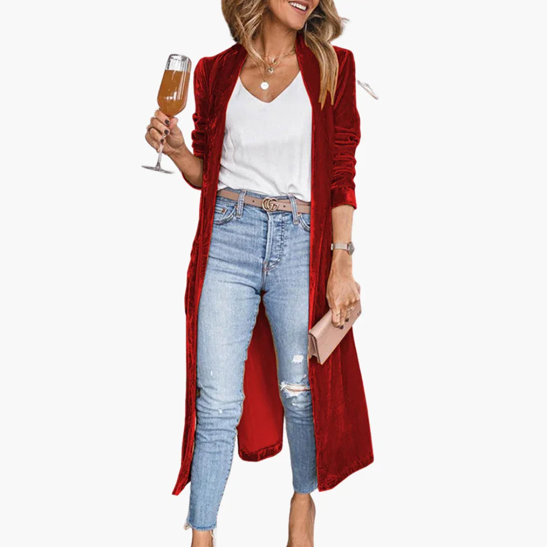 Women's Long Cardigan with Open Front and Long Sleeves
