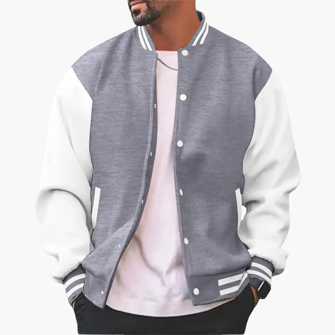 Men's Varsity Bomber Jacket with Snap Buttons and Ribbed Trim