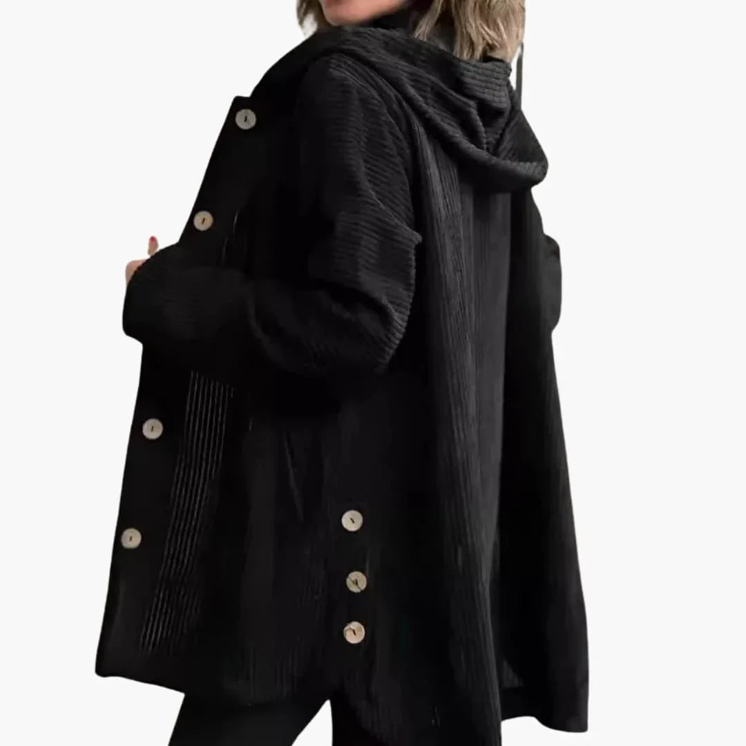 Women's Cord Jacket with Hood and Patch Pockets