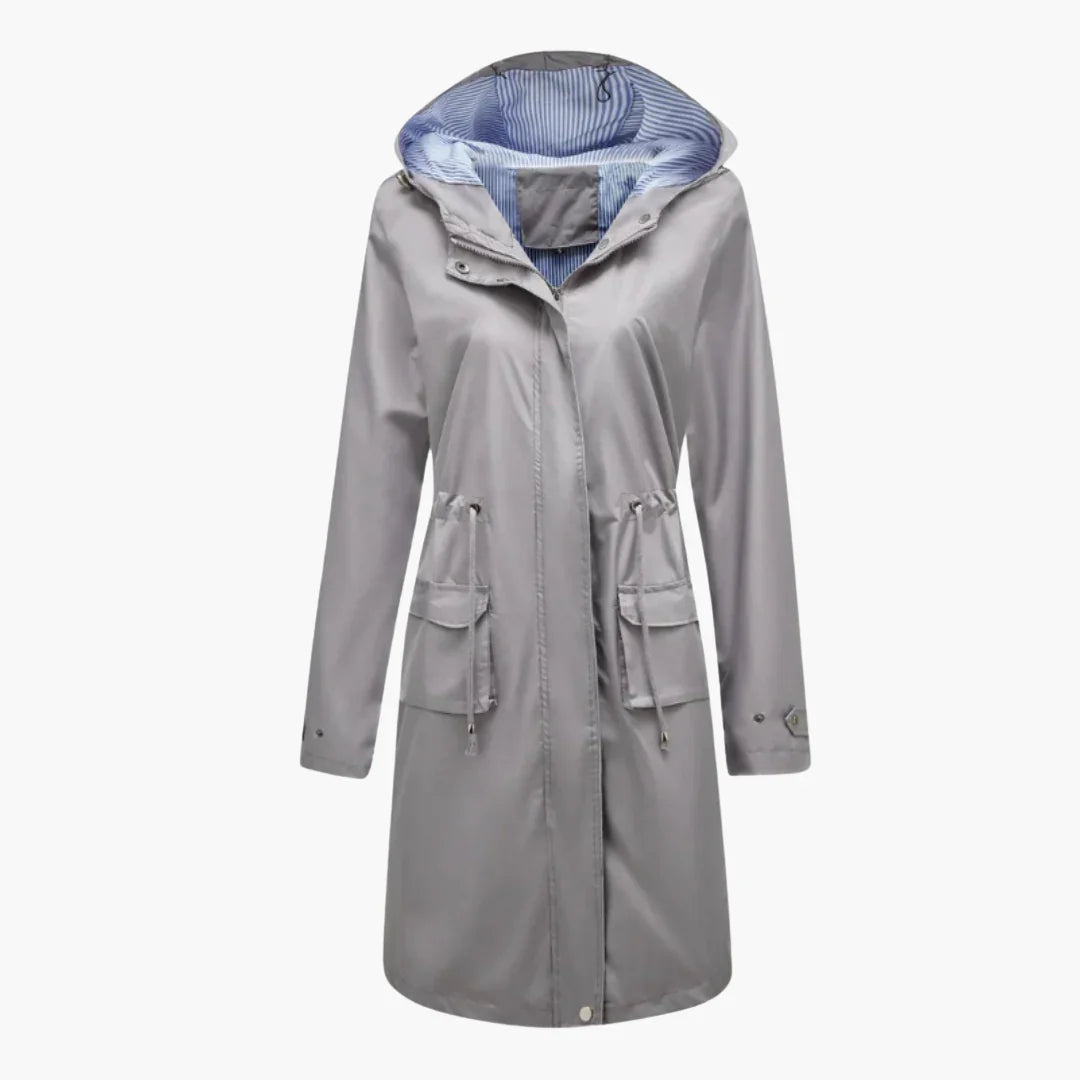 Women's Trench Coat with Hood and Front Pockets