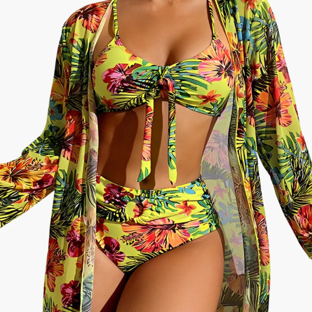 3-Piece Bikini Set - Women's Beach Outfit with Cover-Up