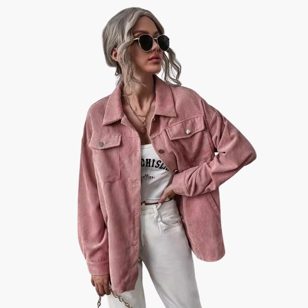 Women's Cord Jacket with Collar and Front Pockets