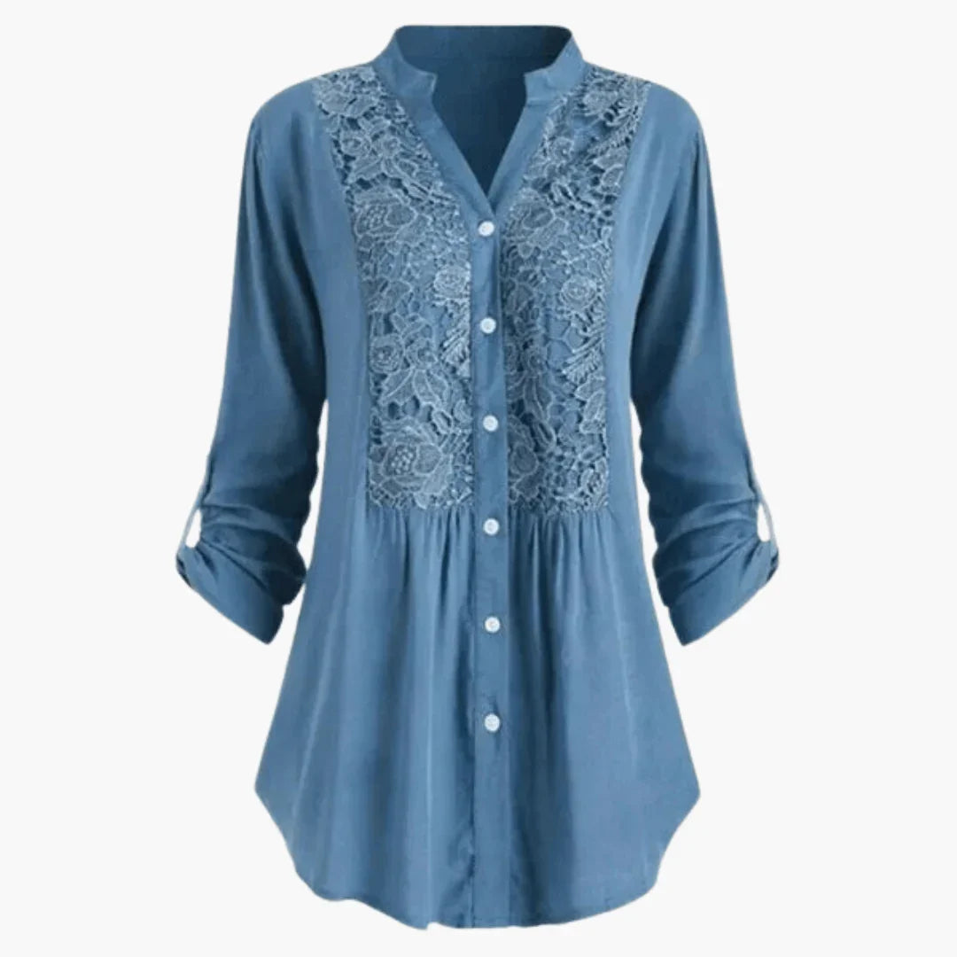 Women's Blouse with Lace  Elegant Long Sleeve Shirt Blouse