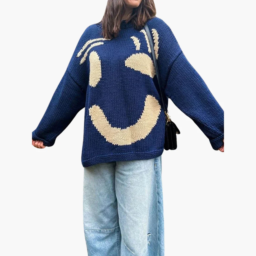 Knitted Sweater for Women - with Oversized Fit and Smiley Design
