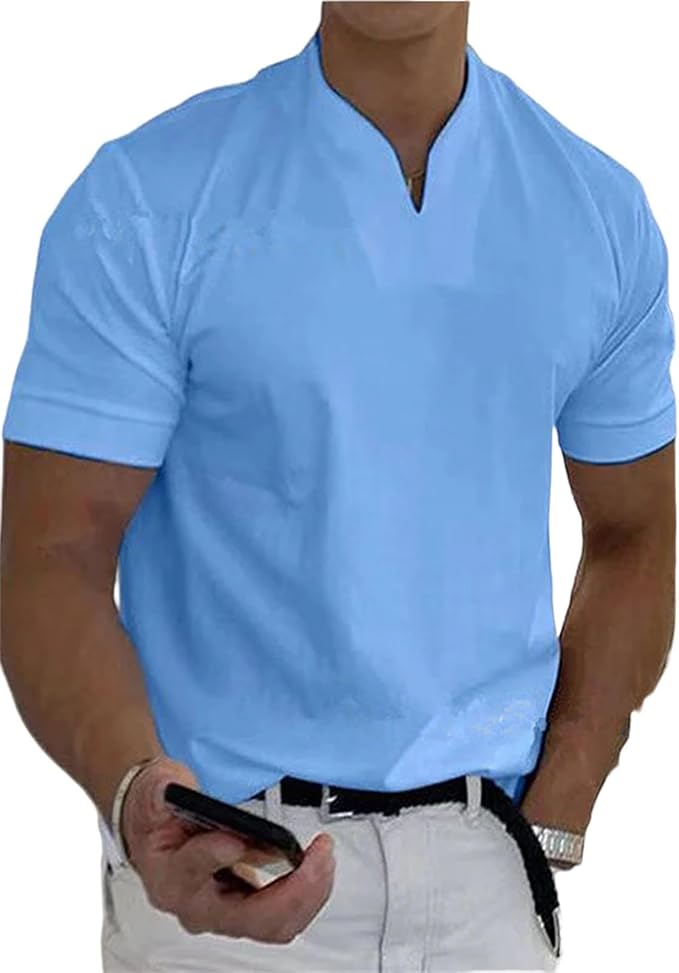 Slim Fit Shirt for Men  Short Sleeve with V-Neck Style
