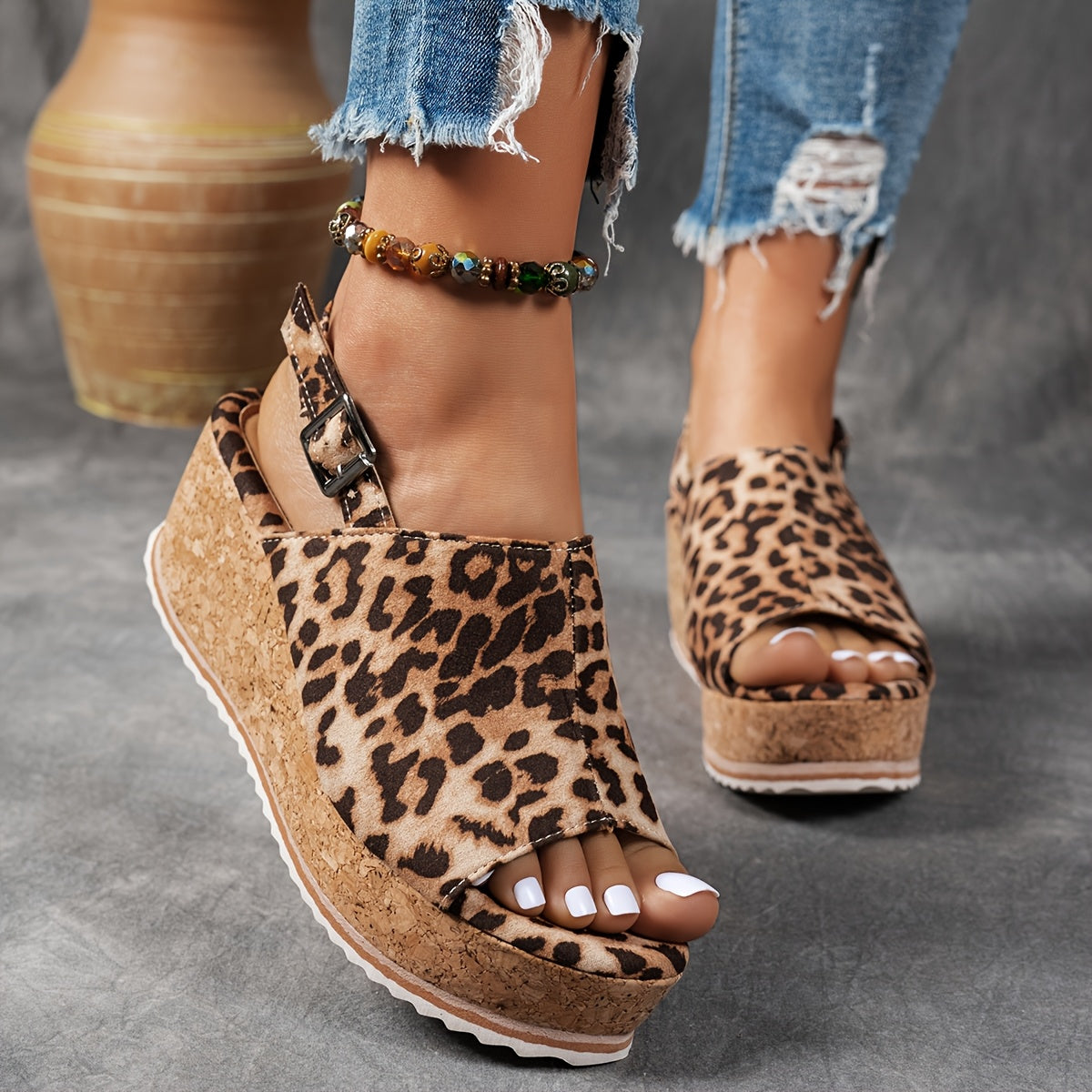 Women's Orthopedic Sandals with Platform Sole and Buckle Straps