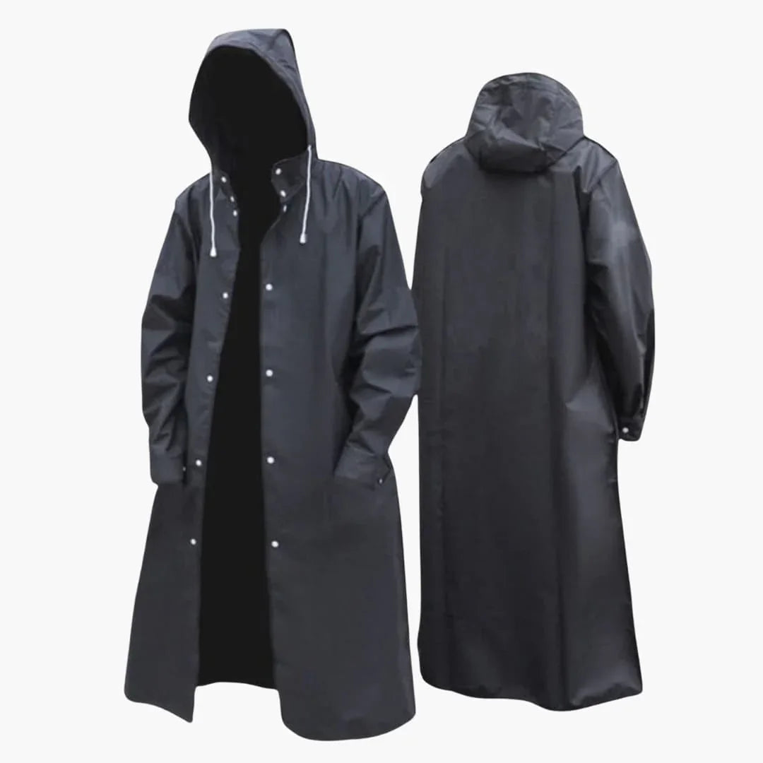 Men's Raincoat with Hood and Full Button Closure