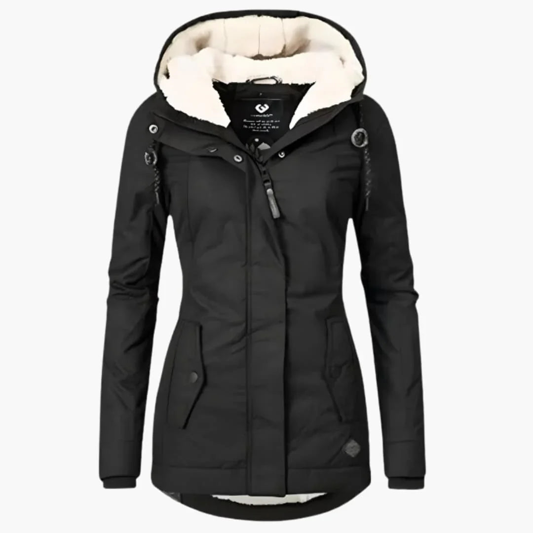 Women's Winter Jacket with Hood, Lining, and Zipper