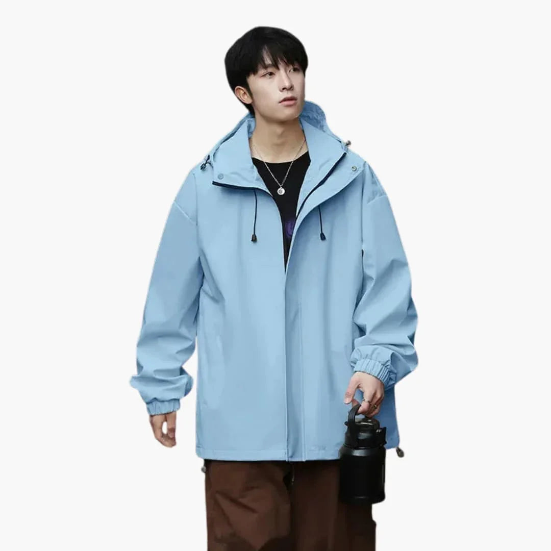 Men's Hooded Jacket with Zipper and Elastic Hem