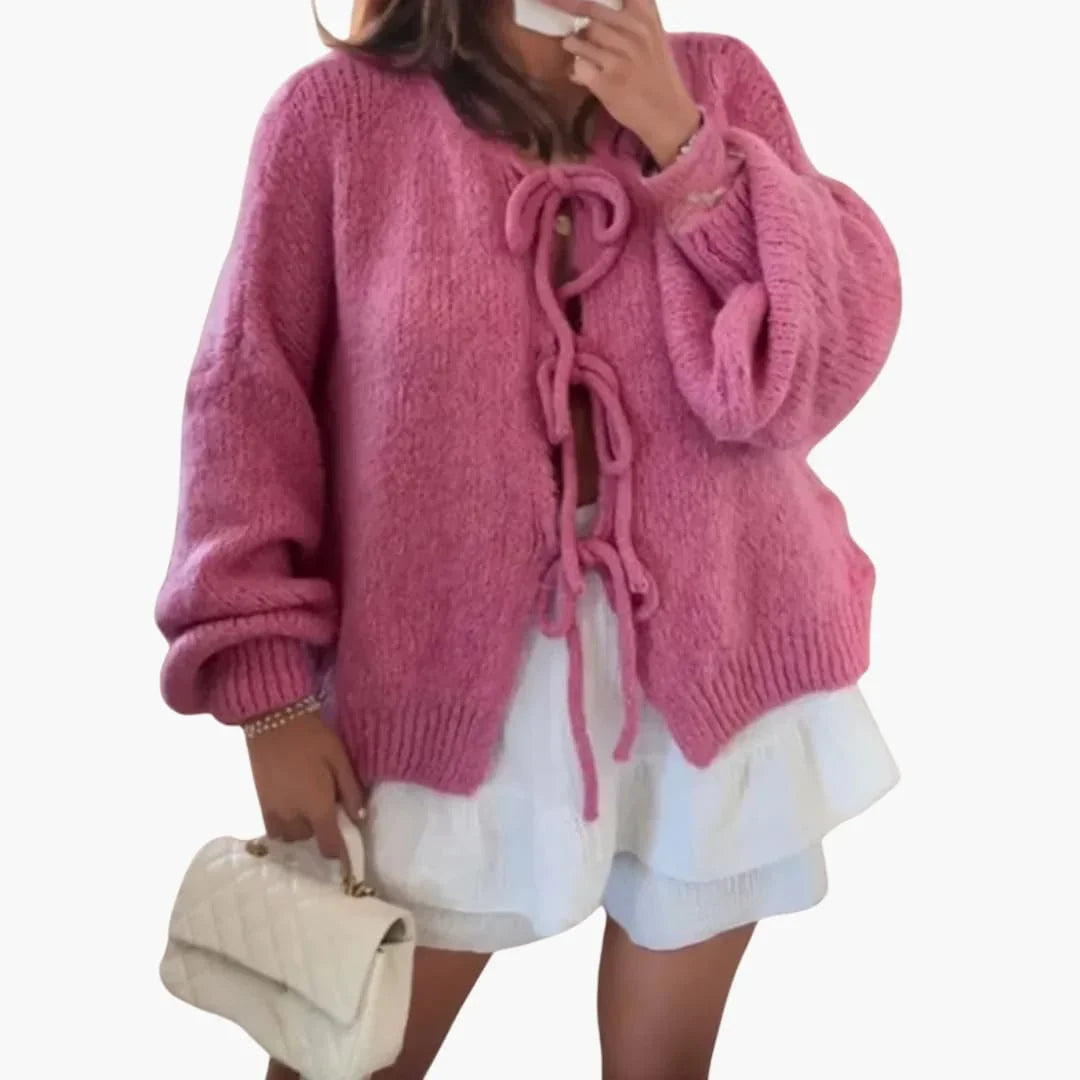 Cardigan with Bow Closure for Women