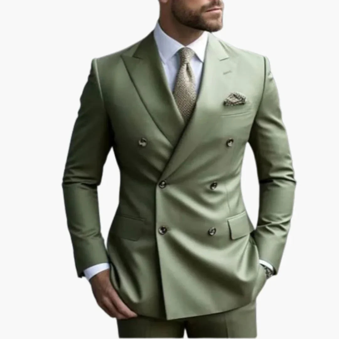 Men's Two-Piece Suit with Double-Breasted Jacket and Slim Fit Trousers