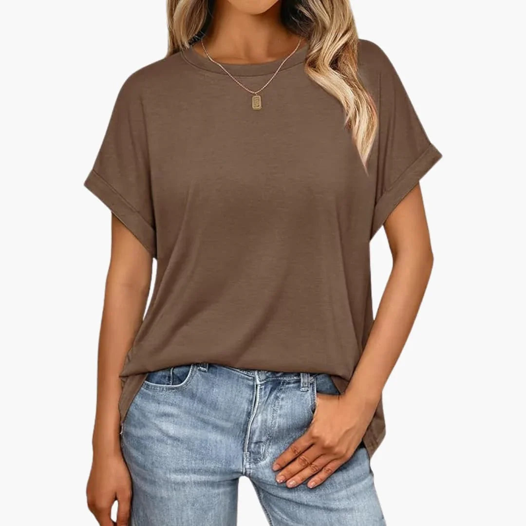 Women's Oversized T-Shirt with Round Neck and Cuffed Sleeves