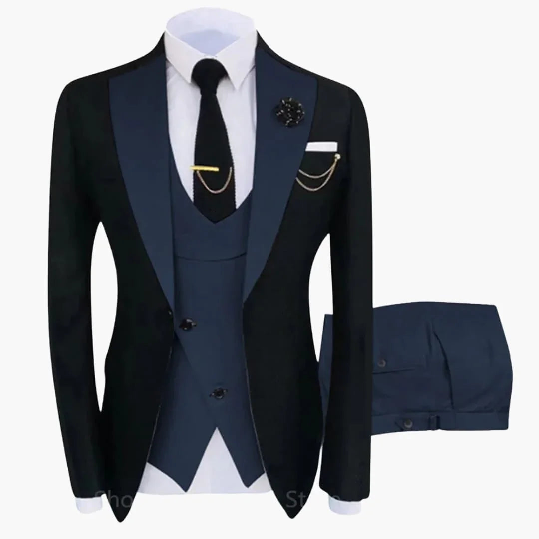 Men's Suit with Vest and Long-Sleeve Blazer