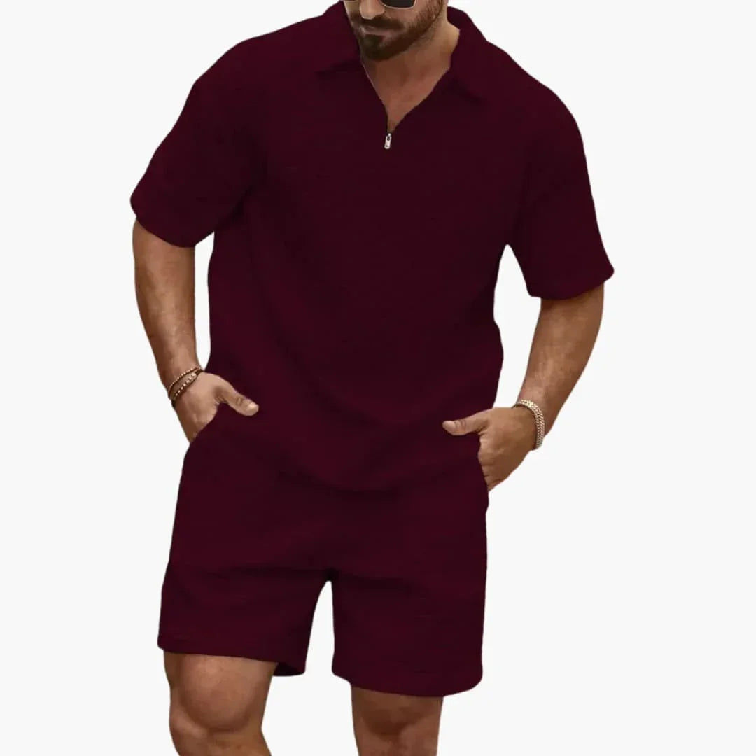 Men's Two-Piece Set with Quilted Texture and Half-Zip