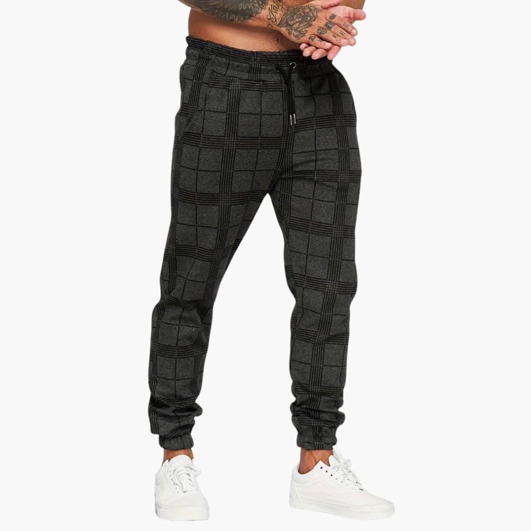 Men's pants with elastic waistband and checked surface