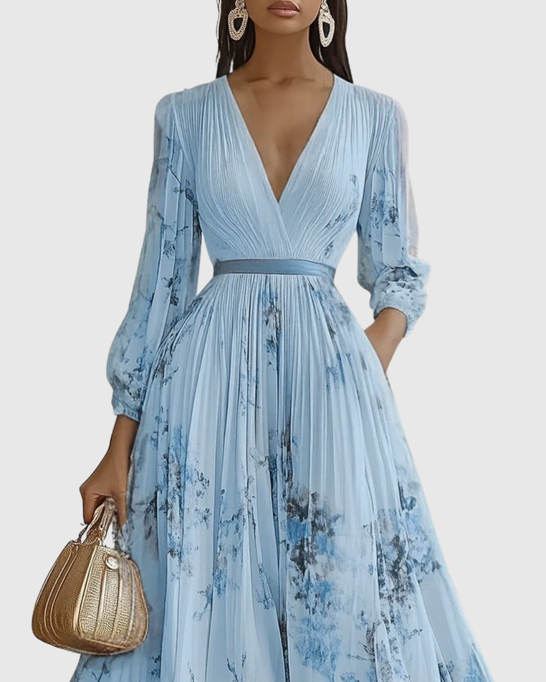 Women's Wedding Guest Maxi Dress | Pleated V-Neck
